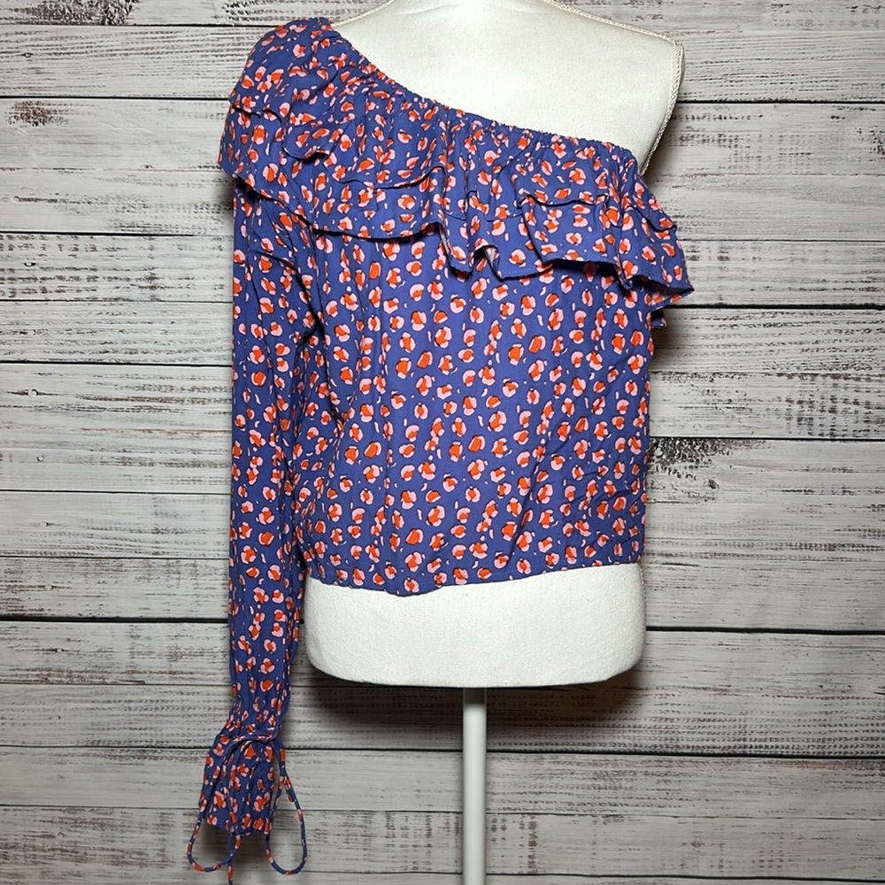 Rue Stiic Anthropologie One-Shoulder Leopard Blouse Purple Medium - Picture 3 of 16